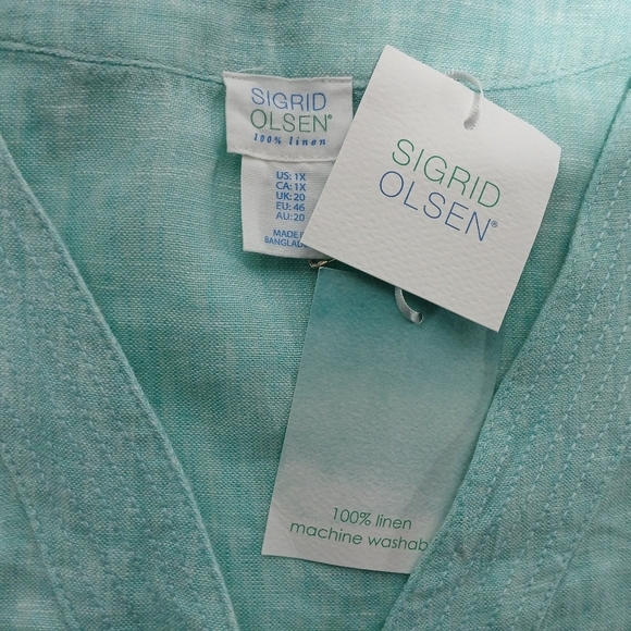 Sigrid Olsen 100% Linen V Neck 3/4 Sleeve Pull On Top. Ladies 1XL NWT - Picture 7 of 7